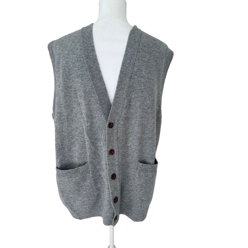 Woolovers Sweater Mens Sz Large Sleeveless Grey Grandpa Sleeveless Wool Cardigan